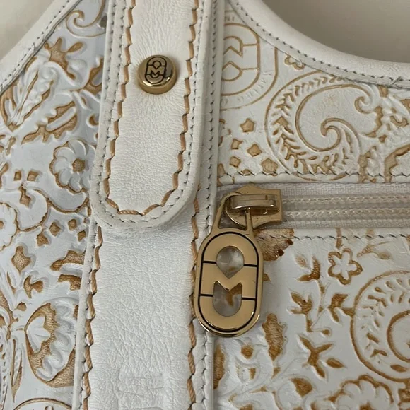 Marino Orlandi large imprinted white brown shoulder bag/ tote - Picture 3 of 16